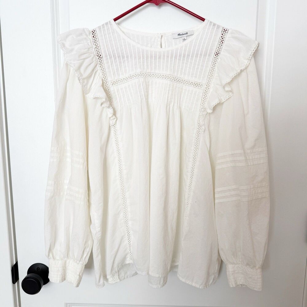 Madewell Womens Cottagecore  White Top Large Prairie Romantic Boho Ruffles